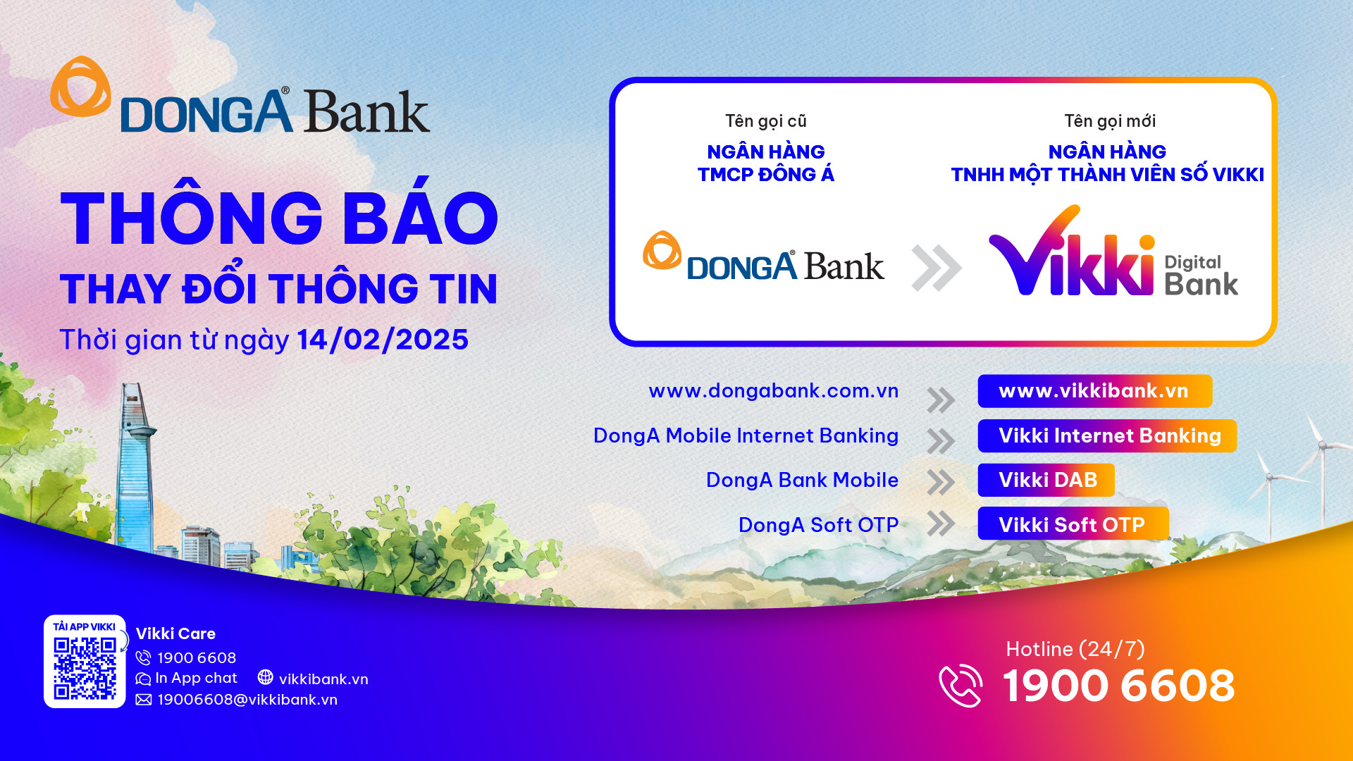 Thông báo V/v DongA Bank đổi tên thành Ngân hàng Số Vikki