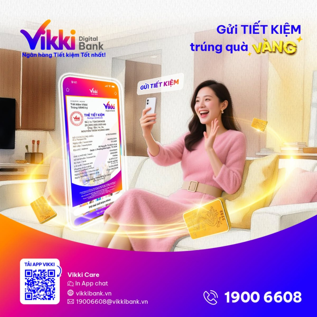 Ứng dụng ngân hàng số của Vikki Bank giúp người dùng chủ động theo dõi dòng tiền và phân bổ khoản tiền nhàn rỗi theo từng mục tiêu tài chính.