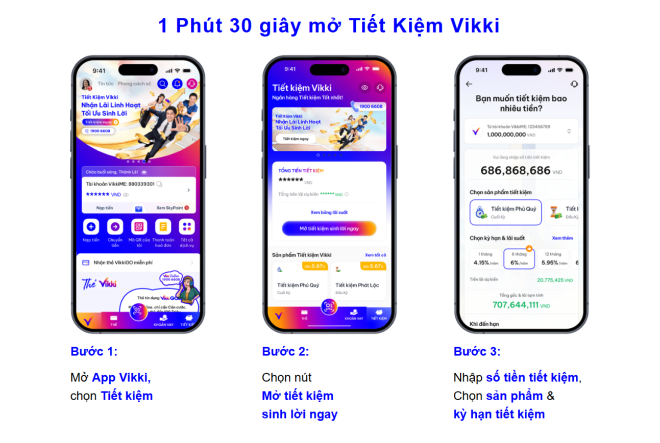 Hướng dẫn mở tài khoản tiết kiệm trên App Vikki