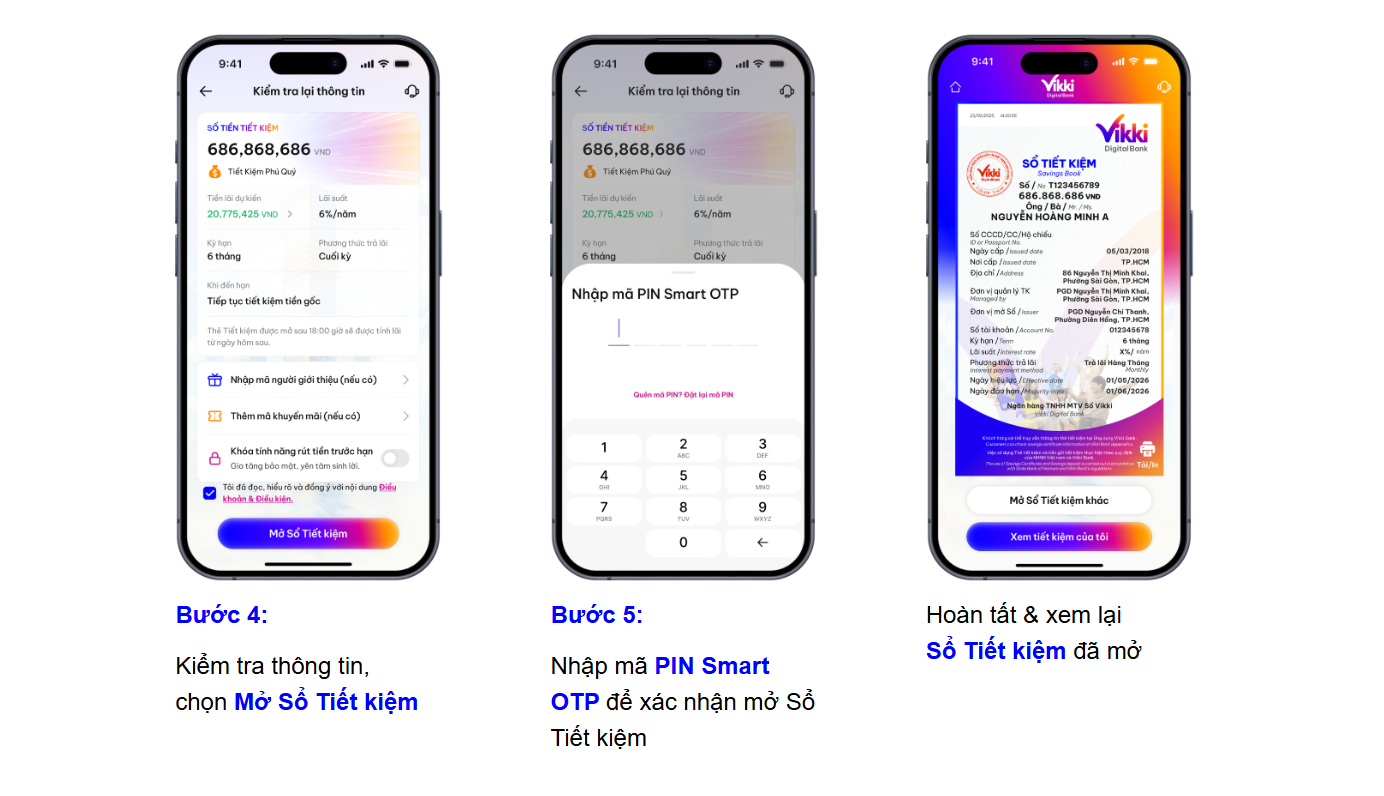 Hướng dẫn mở tài khoản tiết kiệm trên App Vikki