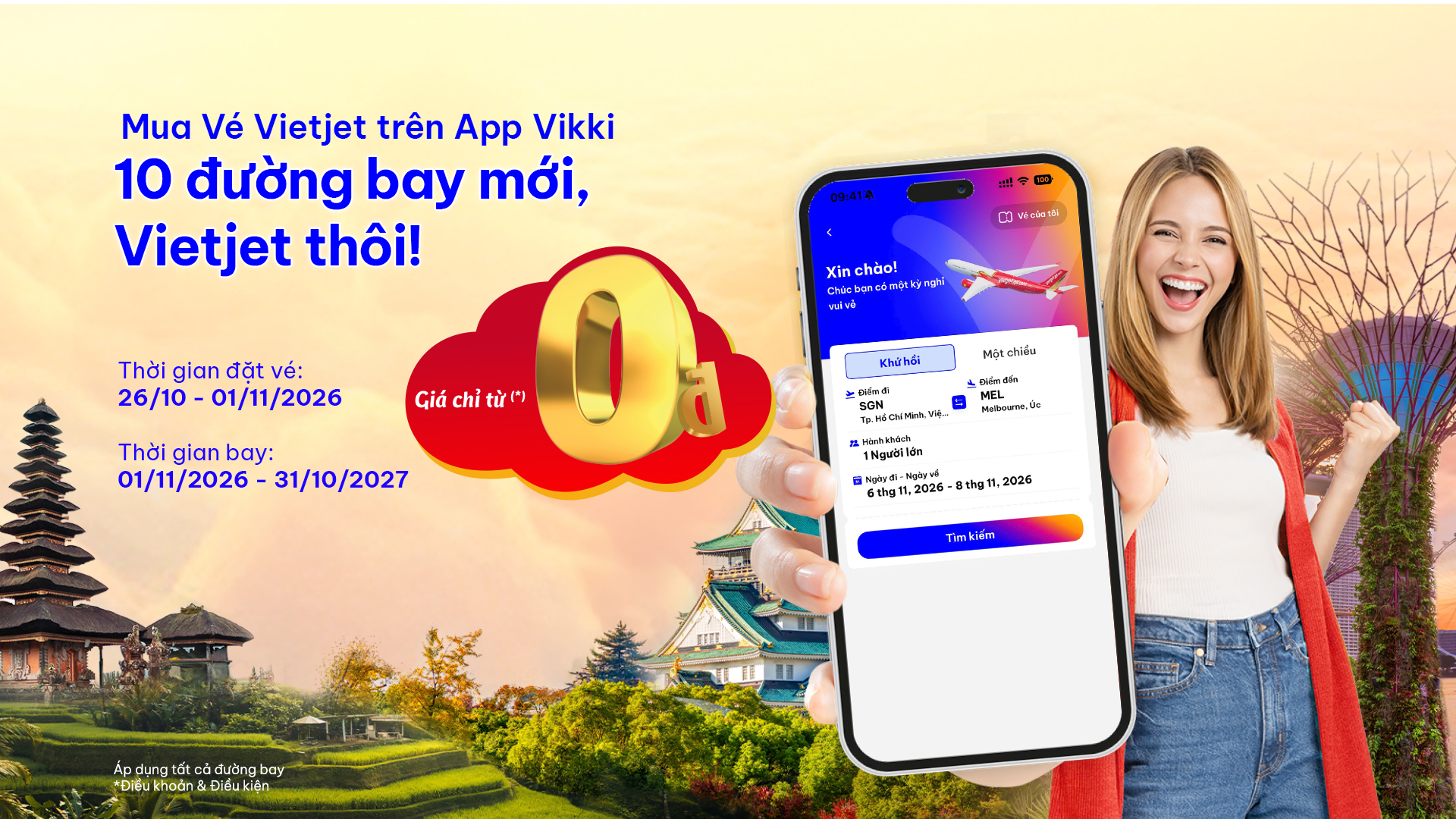 Săn vé vietjet eco 0 đồng trên app vikki